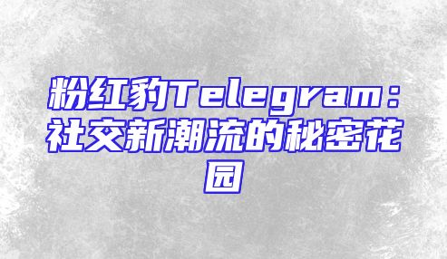 粉红豹Telegram：社交新潮流的秘密花园