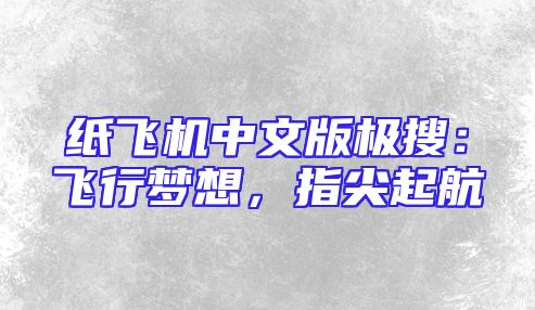 纸飞机中文版极搜：飞行梦想，指尖起航