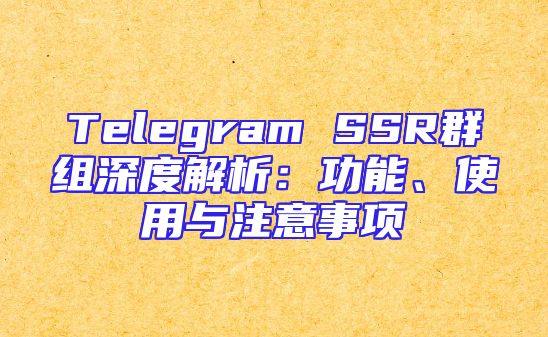 Telegram SSR群组深度解析：功能、使用与注意事项
